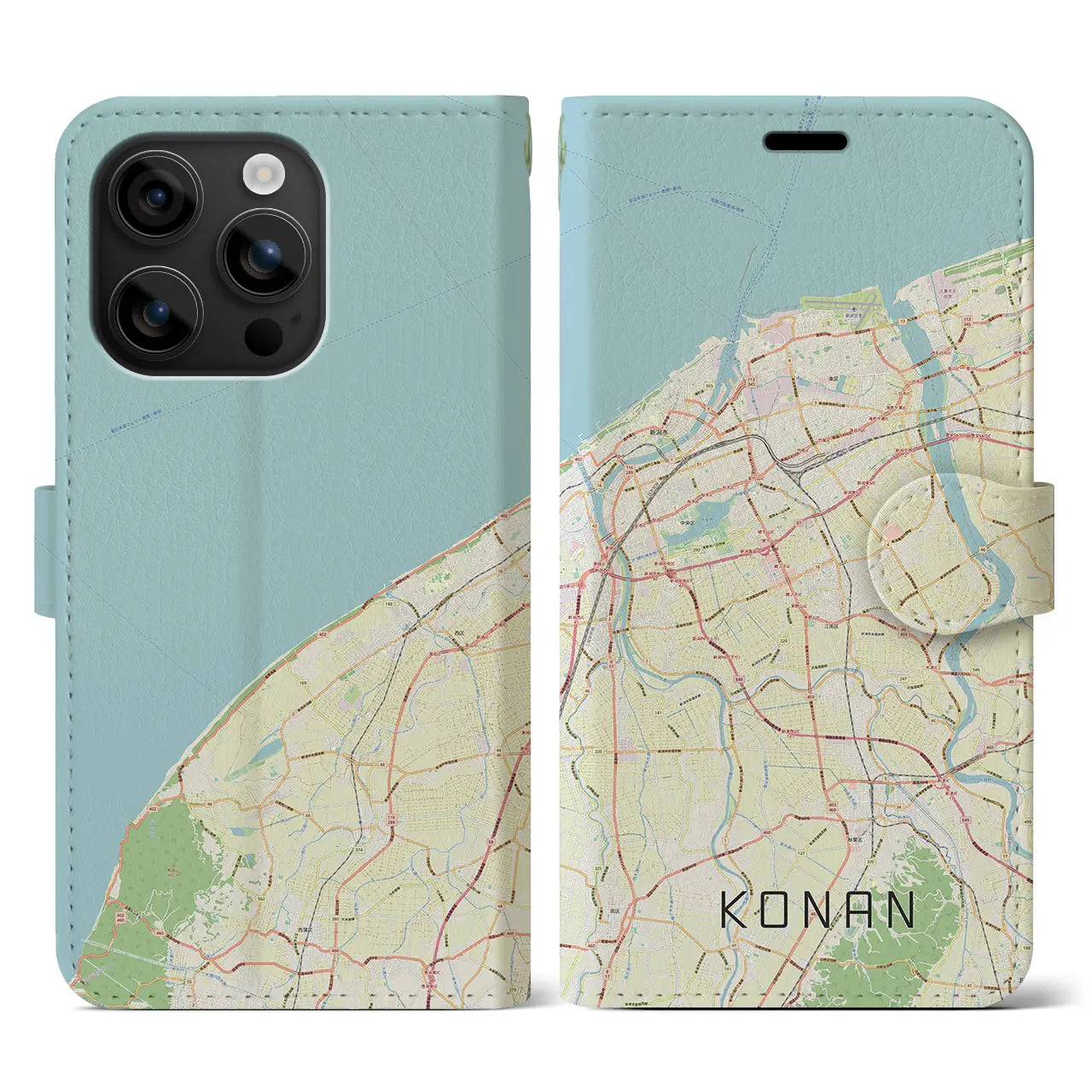 【江南(新潟県)】地図柄iPhoneケース(手帳タイプ)ナチュラル・iPhone 16 用