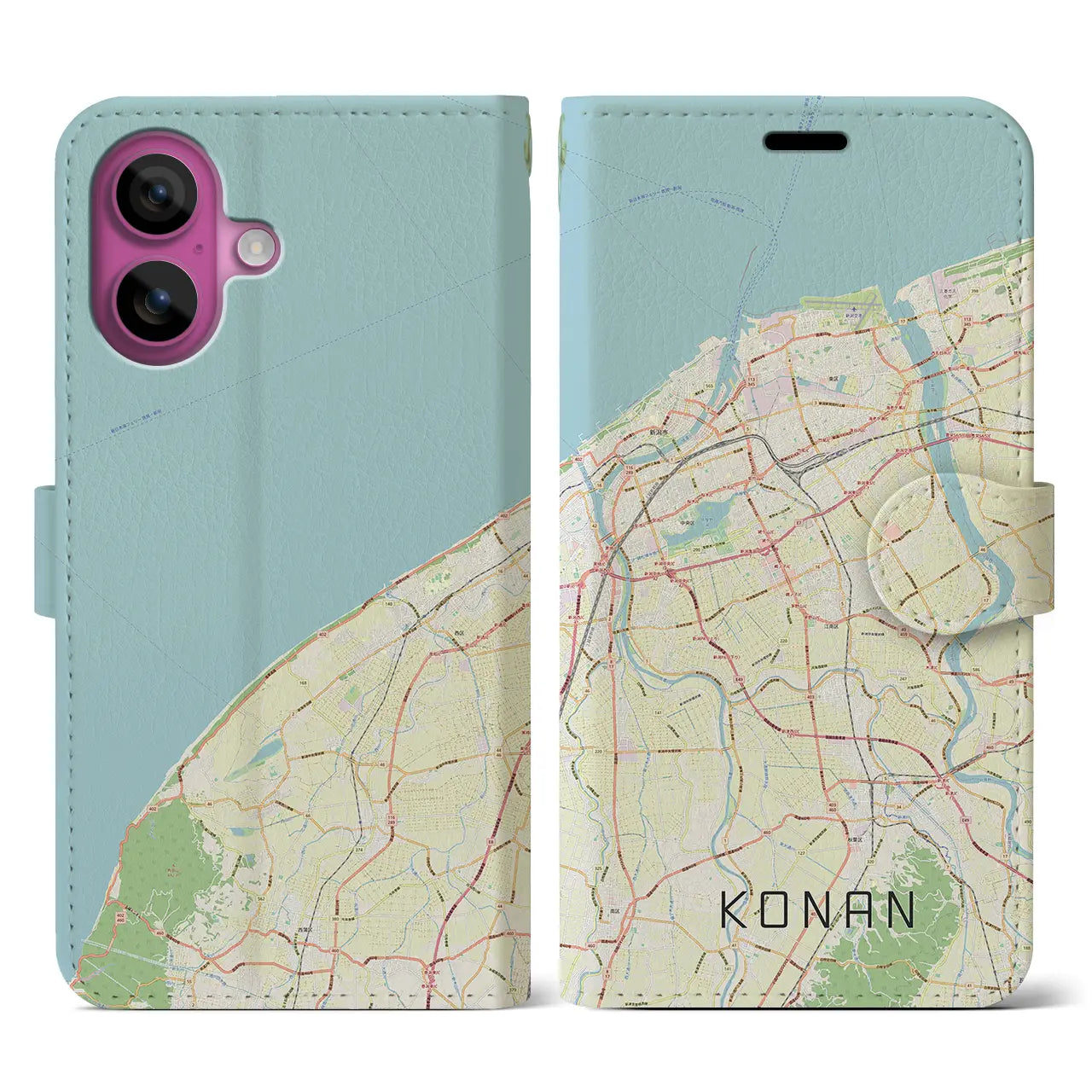 【江南(新潟県)】地図柄iPhoneケース(手帳タイプ)ナチュラル・iPhone 16 Pro 用