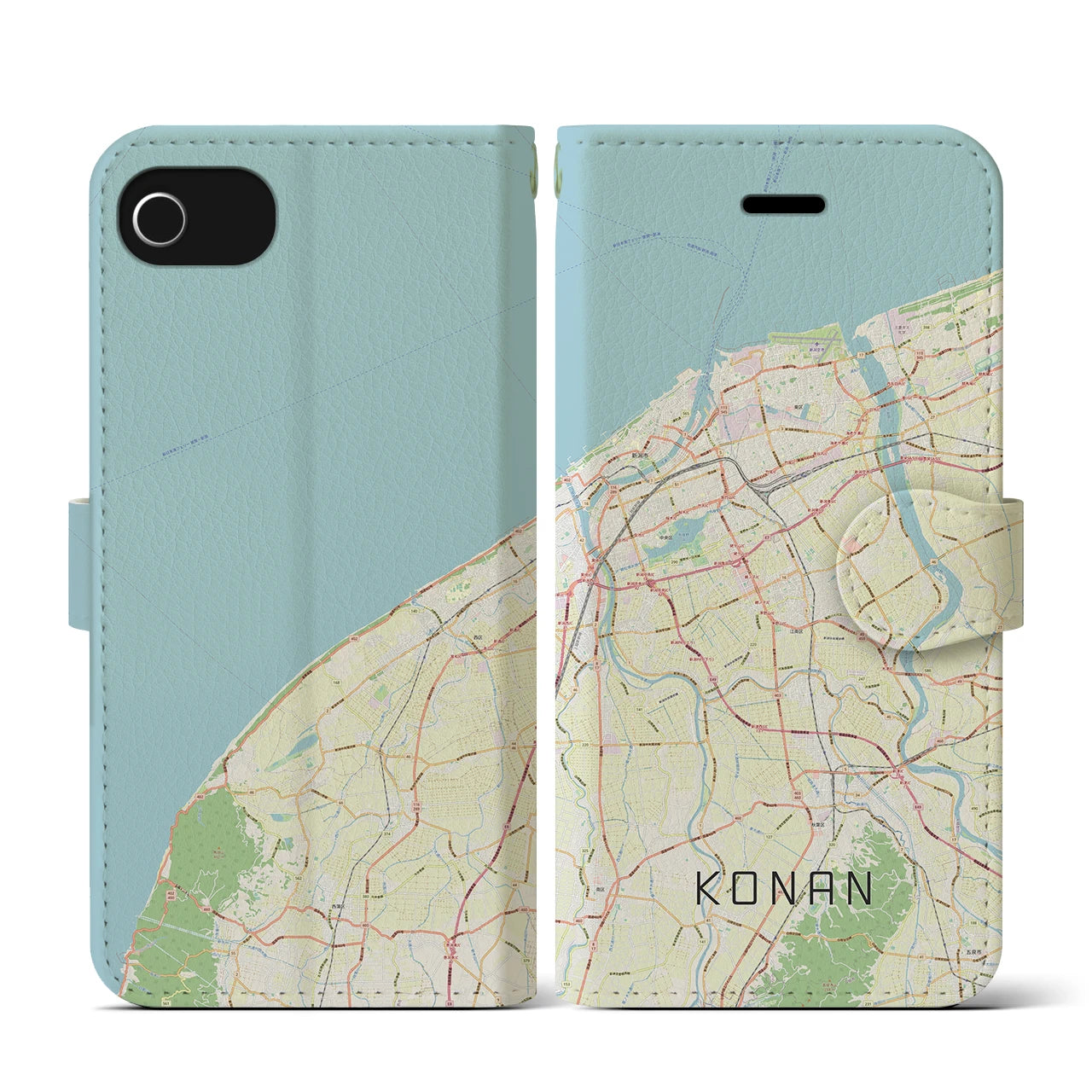 【江南(新潟県)】地図柄iPhoneケース(手帳タイプ)ナチュラル・iPhone SE(第3 / 第2世代) / 8 / 7 / 6s / 6 用