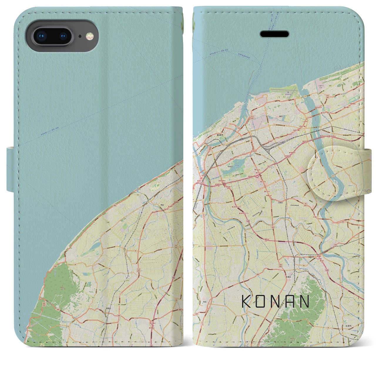 【江南(新潟県)】地図柄iPhoneケース(手帳タイプ)ナチュラル・iPhone 8Plus /7Plus / 6sPlus / 6Plus 用