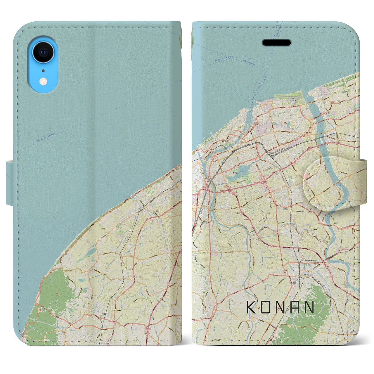 【江南(新潟県)】地図柄iPhoneケース(手帳タイプ)ナチュラル・iPhone XR 用