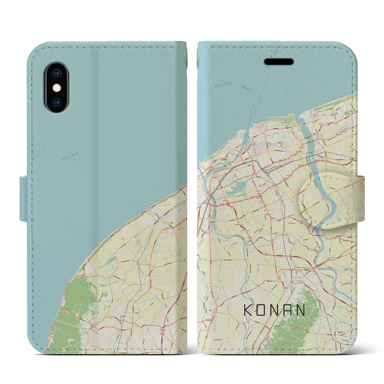 【江南(新潟県)】地図柄iPhoneケース(手帳タイプ)ナチュラル・iPhone XS / X 用