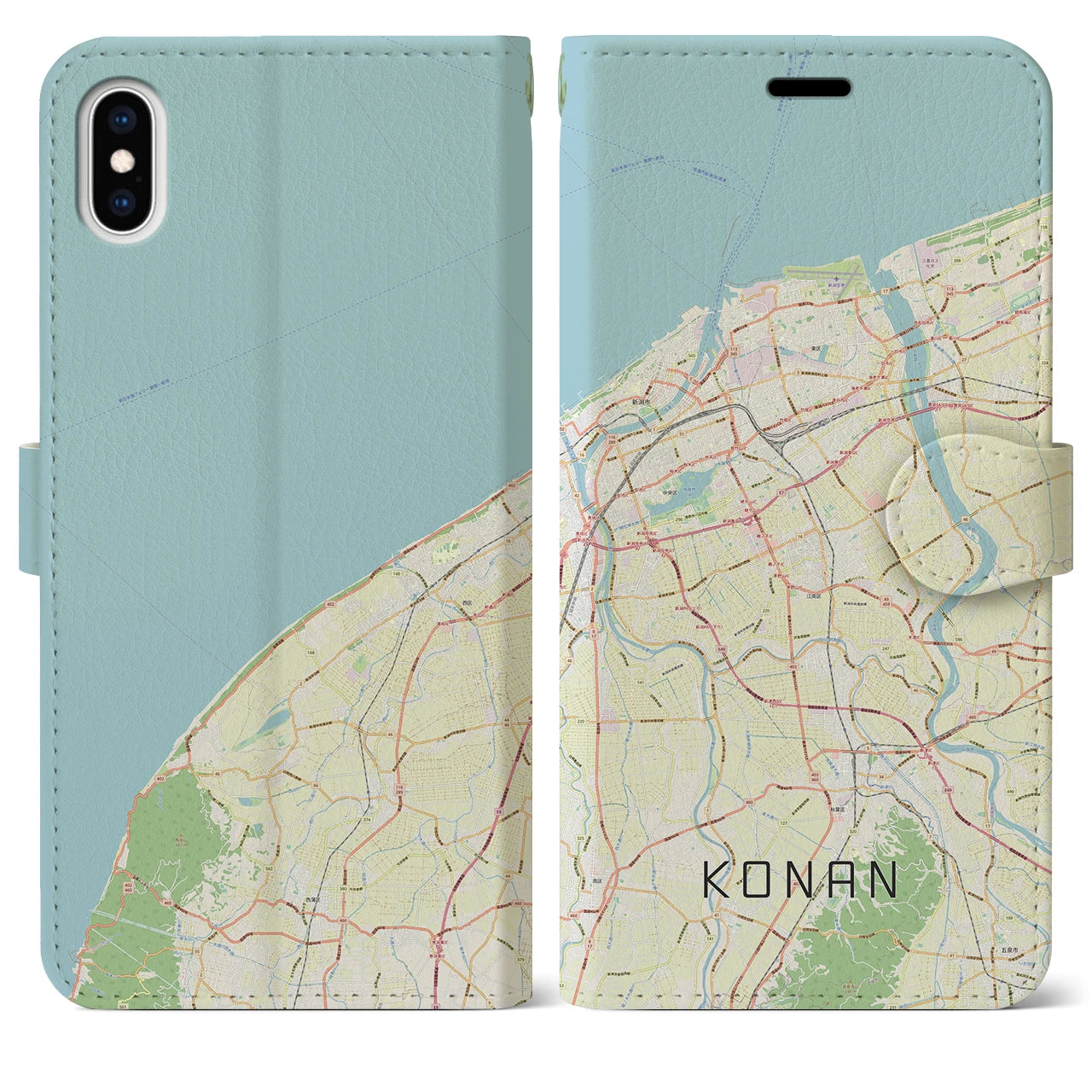 【江南(新潟県)】地図柄iPhoneケース(手帳タイプ)ナチュラル・iPhone XS Max 用