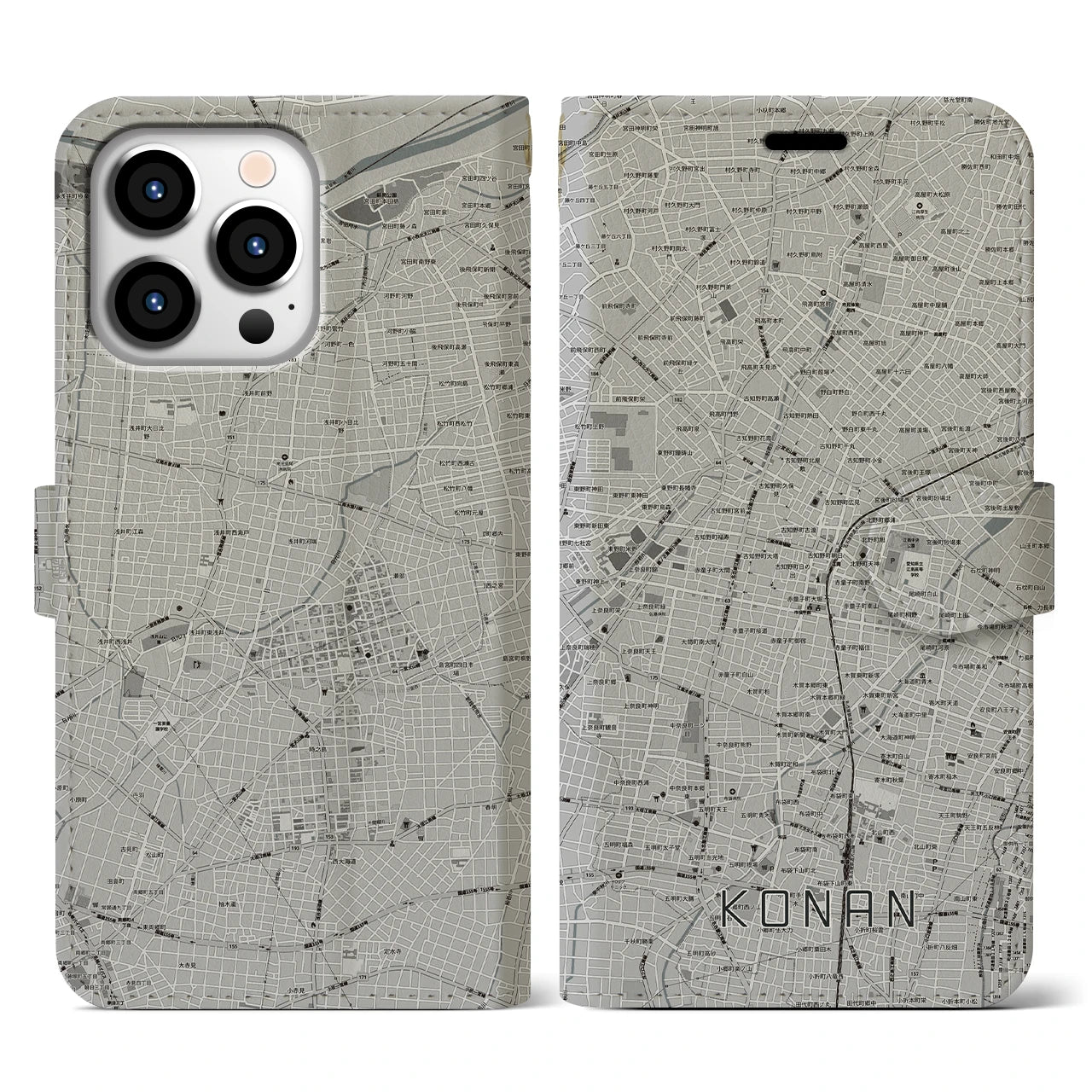 【江南(愛知県)】地図柄iPhoneケース(手帳タイプ)