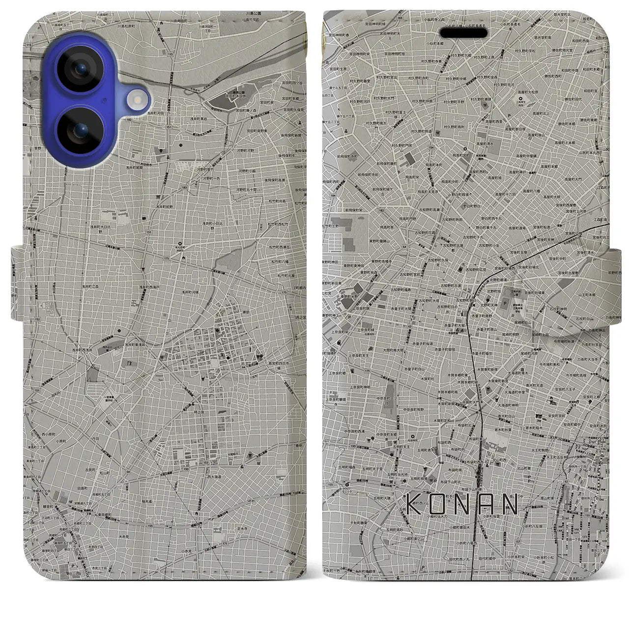 【江南(愛知県)】地図柄iPhoneケース(手帳タイプ)モノトーン・iPhone 16 Pro Max 用
