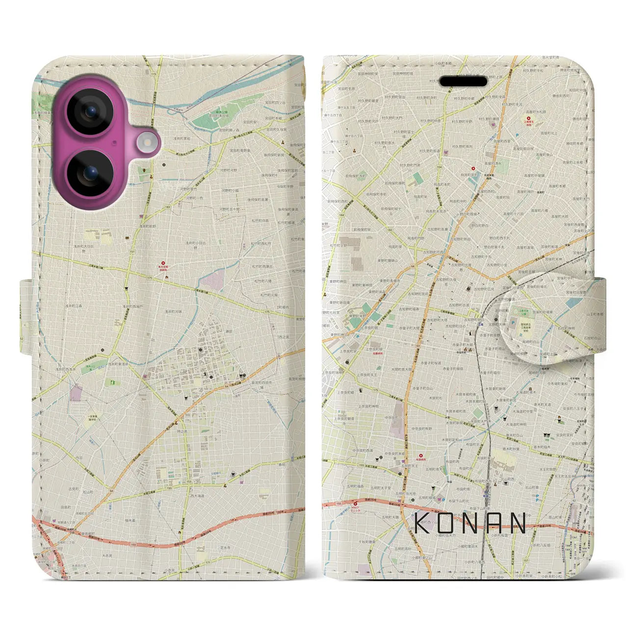 【江南(愛知県)】地図柄iPhoneケース(手帳タイプ)