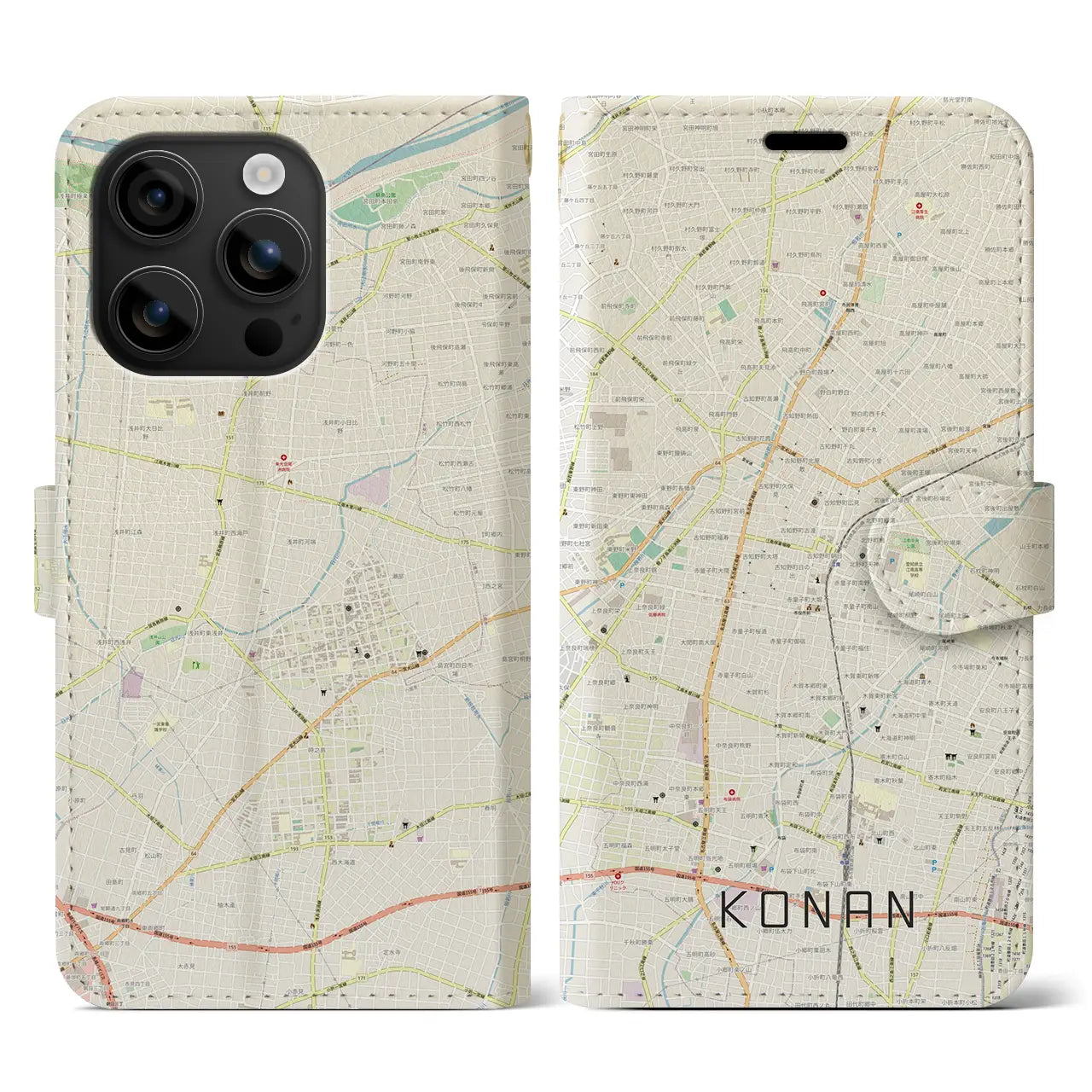 【江南(愛知県)】地図柄iPhoneケース(手帳タイプ)ナチュラル・iPhone 16 用