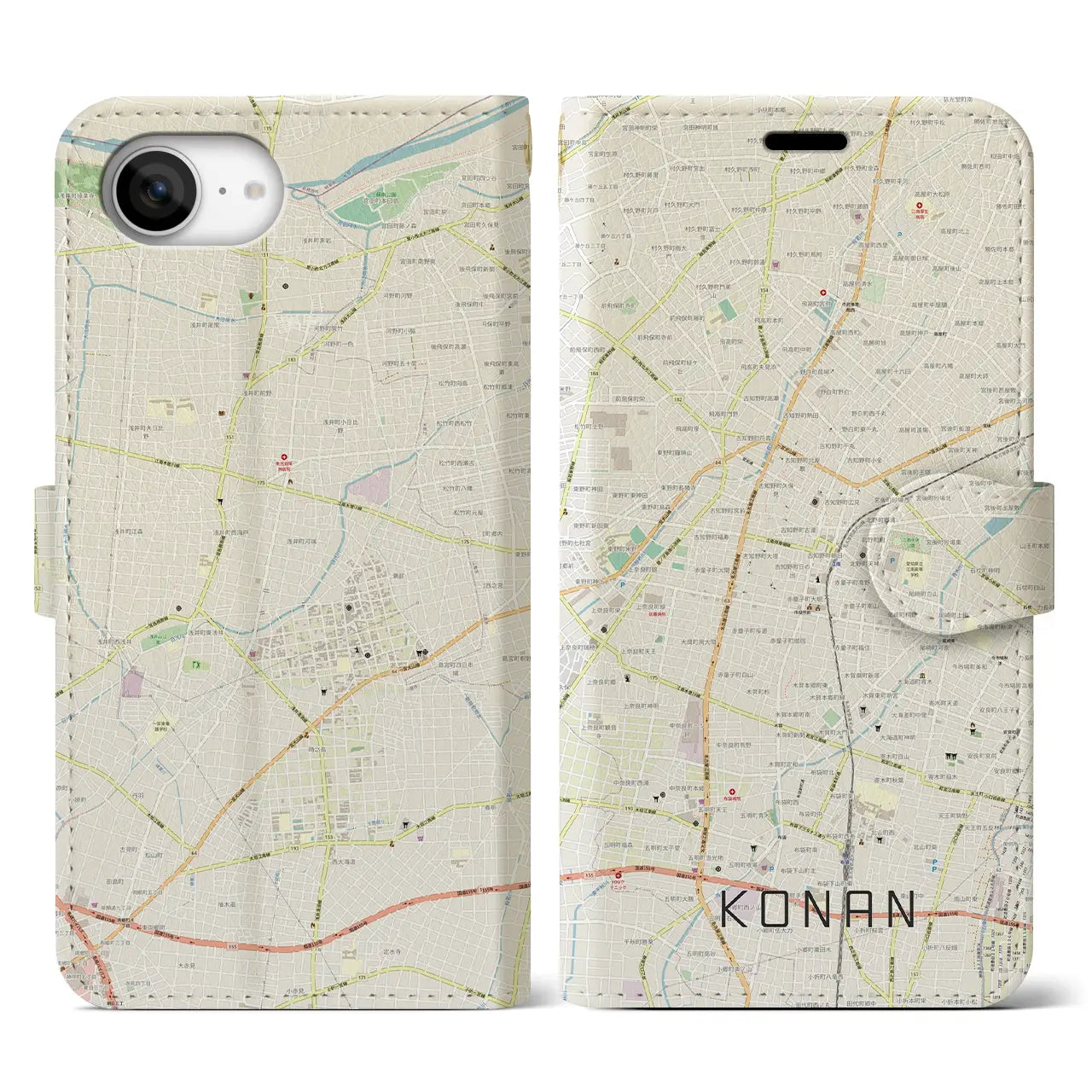 【江南(愛知県)】地図柄iPhoneケース(手帳タイプ)