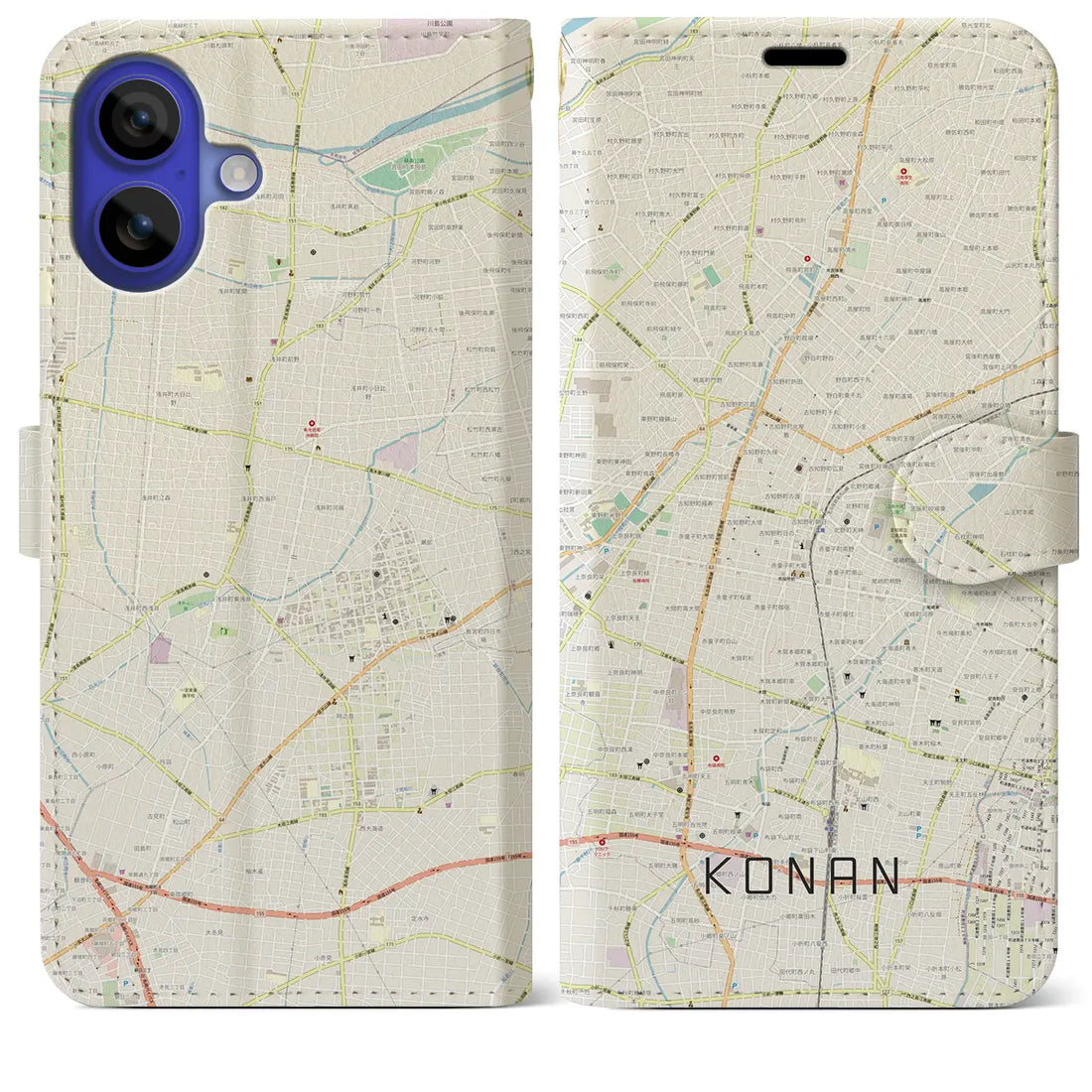 【江南(愛知県)】地図柄iPhoneケース(手帳タイプ)ナチュラル・iPhone 16 Pro Max 用