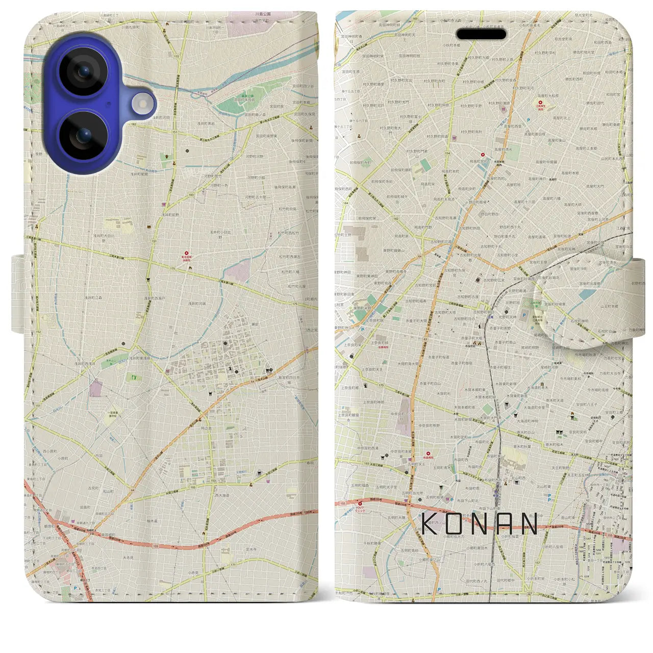 【江南(愛知県)】地図柄iPhoneケース(手帳タイプ)