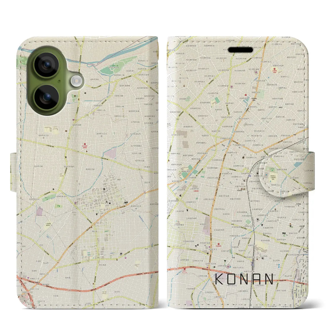 【江南(愛知県)】地図柄iPhoneケース(手帳タイプ)ナチュラル・iPhone 17 Pro Max 用