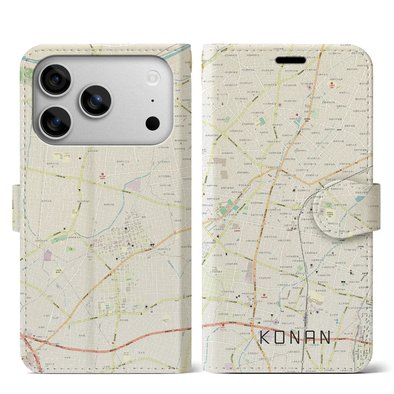 【江南(愛知県)】地図柄iPhoneケース(手帳タイプ)