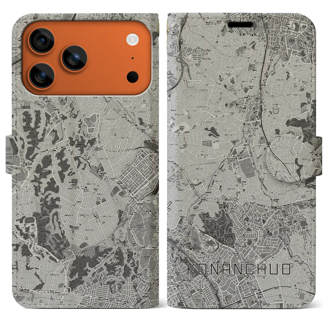 【港南中央(神奈川県)】地図柄iPhoneケース(手帳タイプ)