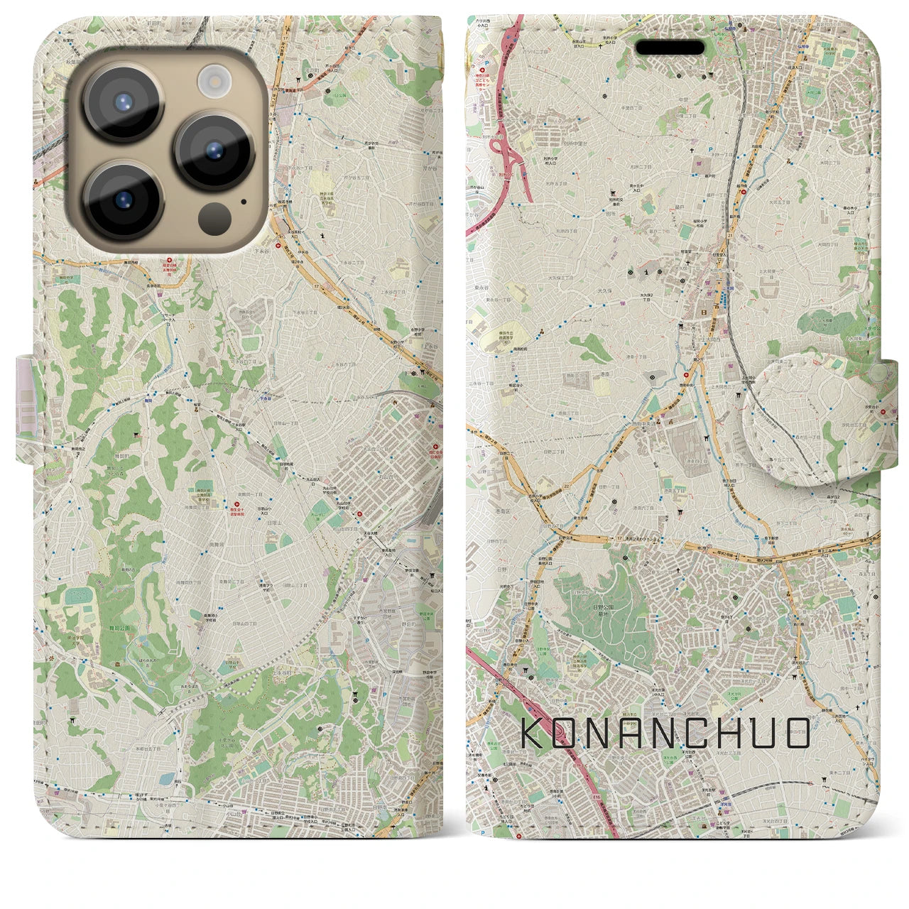 【港南中央(神奈川県)】地図柄iPhoneケース(手帳タイプ)