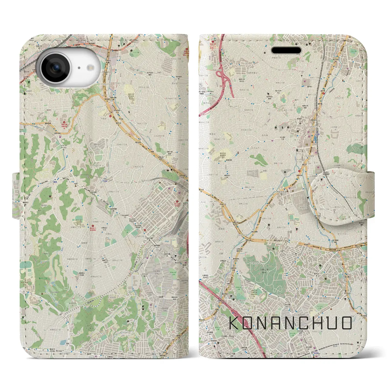 【港南中央(神奈川県)】地図柄iPhoneケース(手帳タイプ)