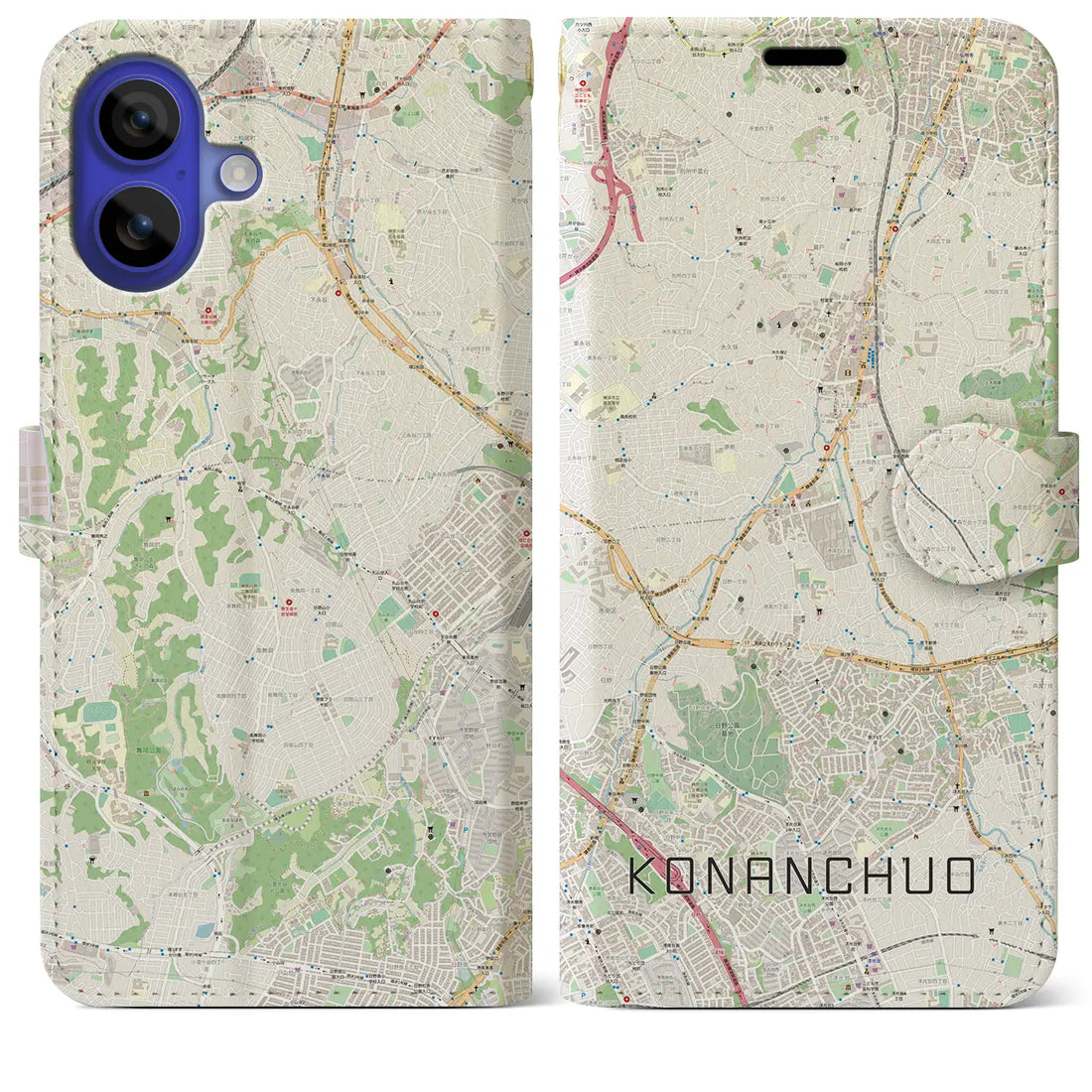 【港南中央(神奈川県)】地図柄iPhoneケース(手帳タイプ)ナチュラル・iPhone 16 Pro Max 用