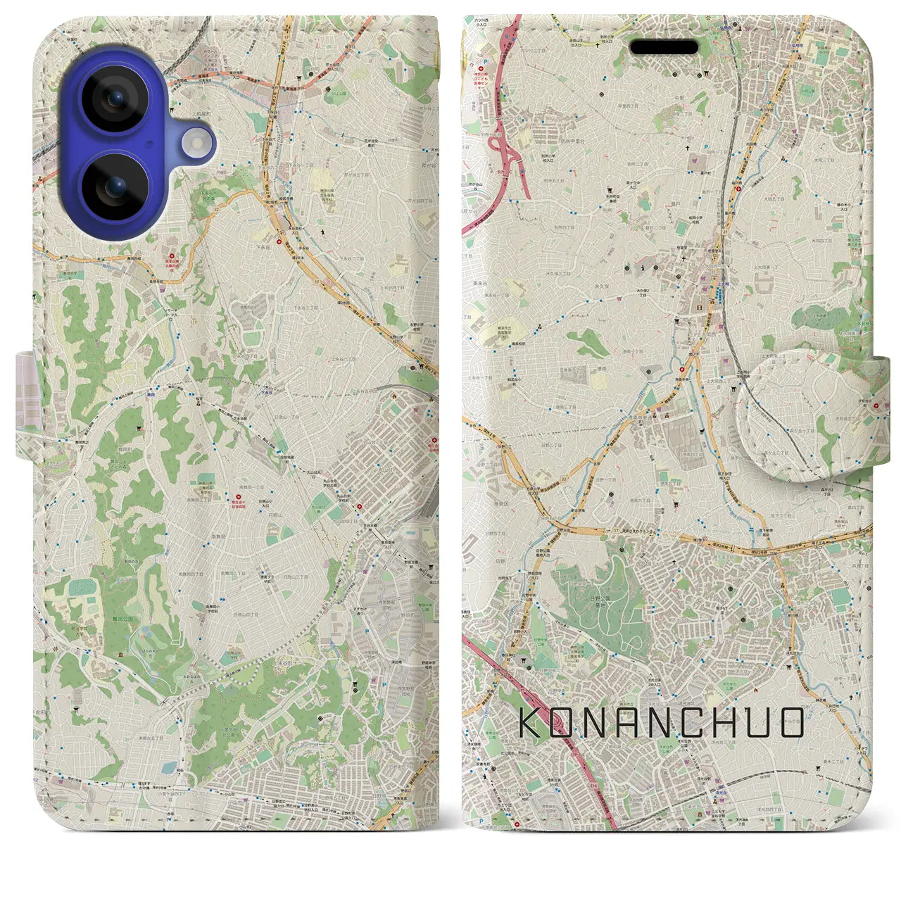【港南中央(神奈川県)】地図柄iPhoneケース(手帳タイプ)ナチュラル・iPhone 16 Pro Max 用