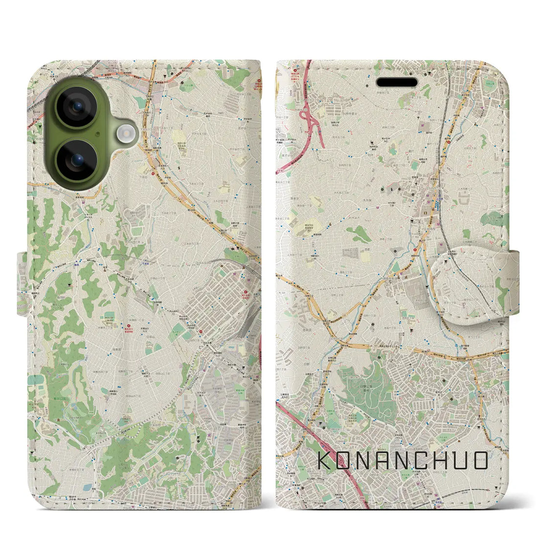 【港南中央(神奈川県)】地図柄iPhoneケース(手帳タイプ)ナチュラル・iPhone 17 Pro Max 用
