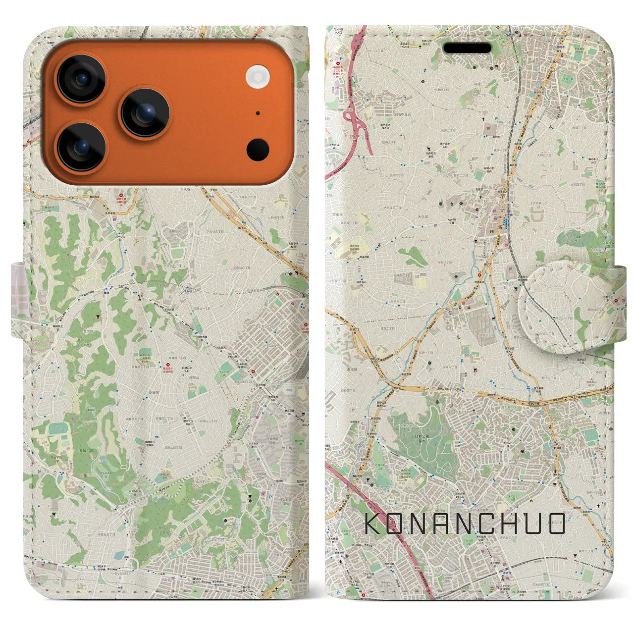 【港南中央(神奈川県)】地図柄iPhoneケース(手帳タイプ)モノトーン・iPhone 17 Pro Max 用