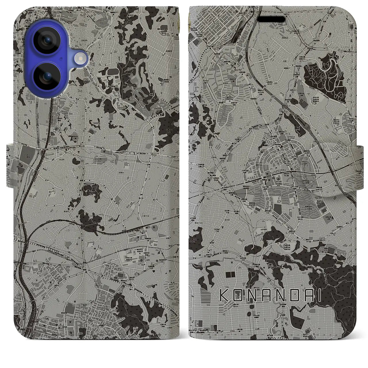 【港南台(神奈川県)】地図柄iPhoneケース(手帳タイプ)モノトーン・iPhone 16 Pro Max 用