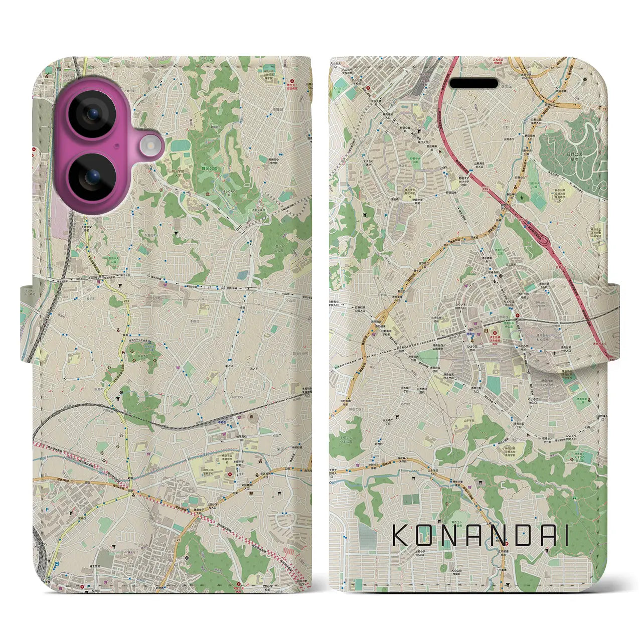 【港南台(神奈川県)】地図柄iPhoneケース(手帳タイプ)ナチュラル・iPhone 16 Pro 用