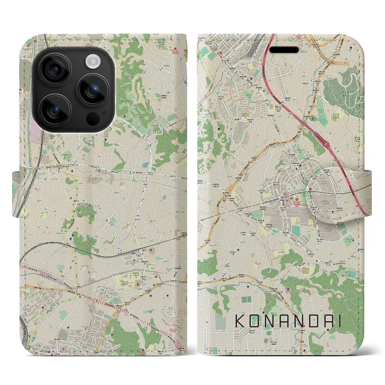 【港南台(神奈川県)】地図柄iPhoneケース(手帳タイプ)ナチュラル・iPhone 16 用
