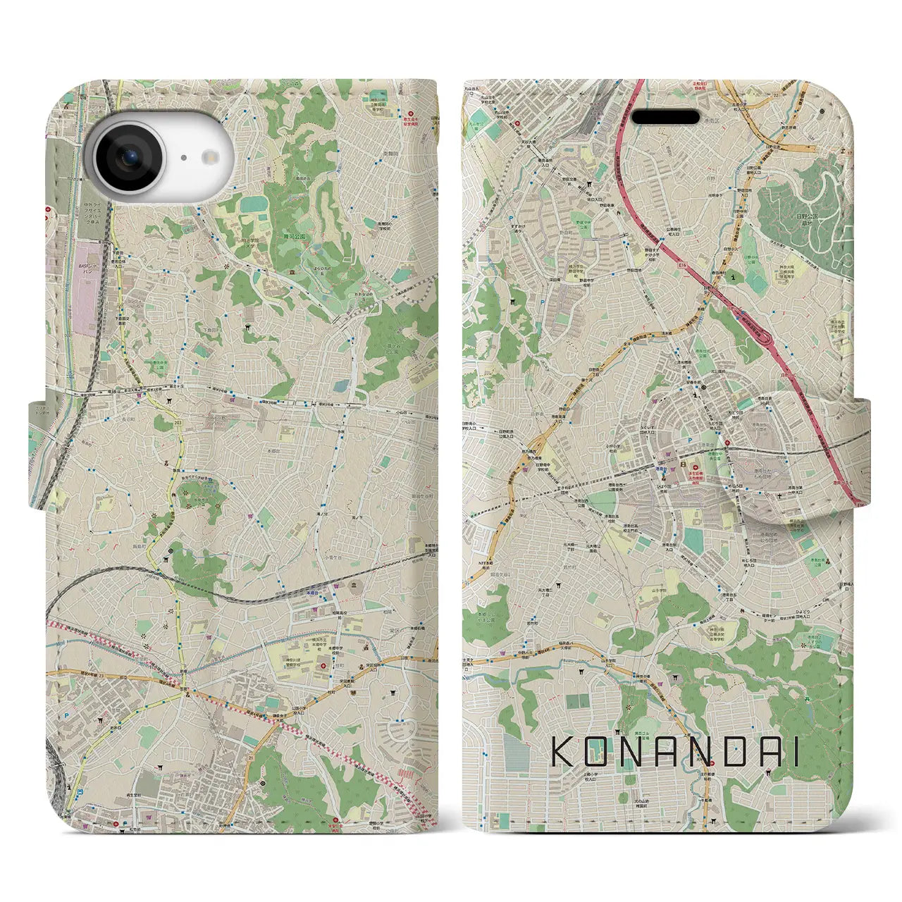 【港南台(神奈川県)】地図柄iPhoneケース(手帳タイプ)