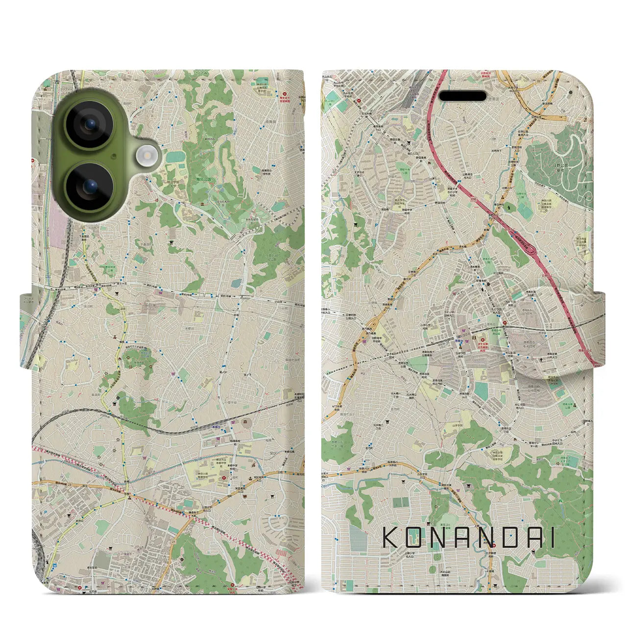 【港南台(神奈川県)】地図柄iPhoneケース(手帳タイプ)