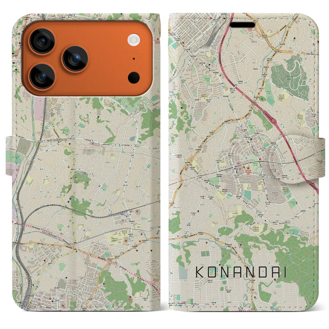 【港南台(神奈川県)】地図柄iPhoneケース(手帳タイプ)