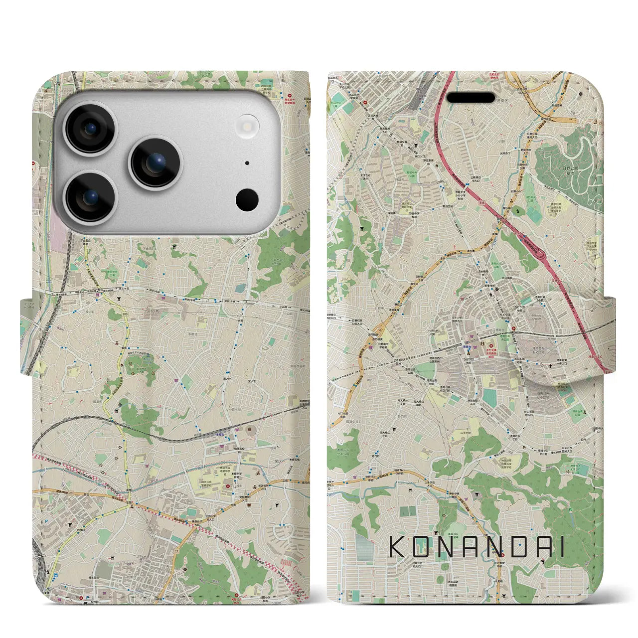 【港南台(神奈川県)】地図柄iPhoneケース(手帳タイプ)