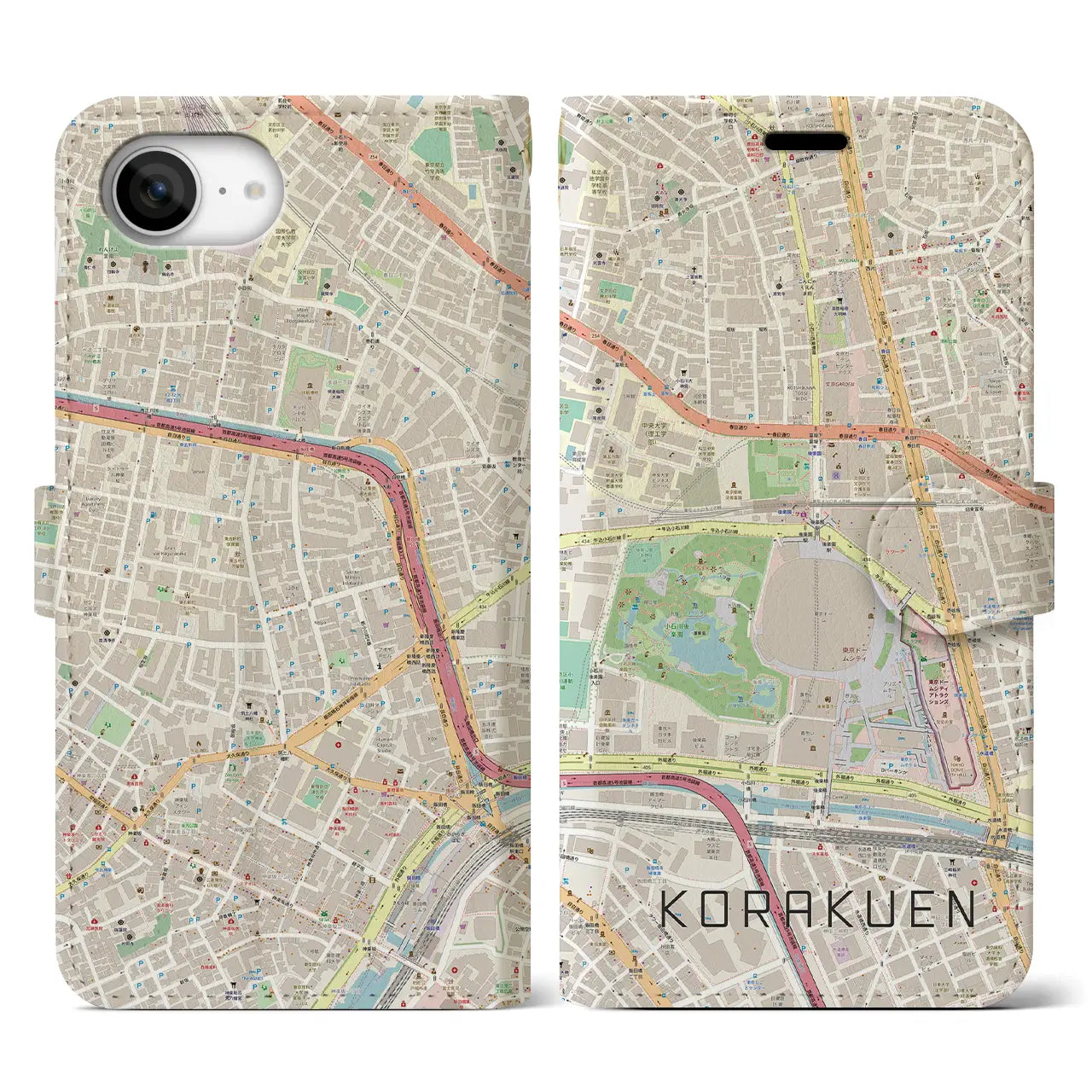 【後楽園(東京都)】地図柄iPhoneケース(手帳タイプ)