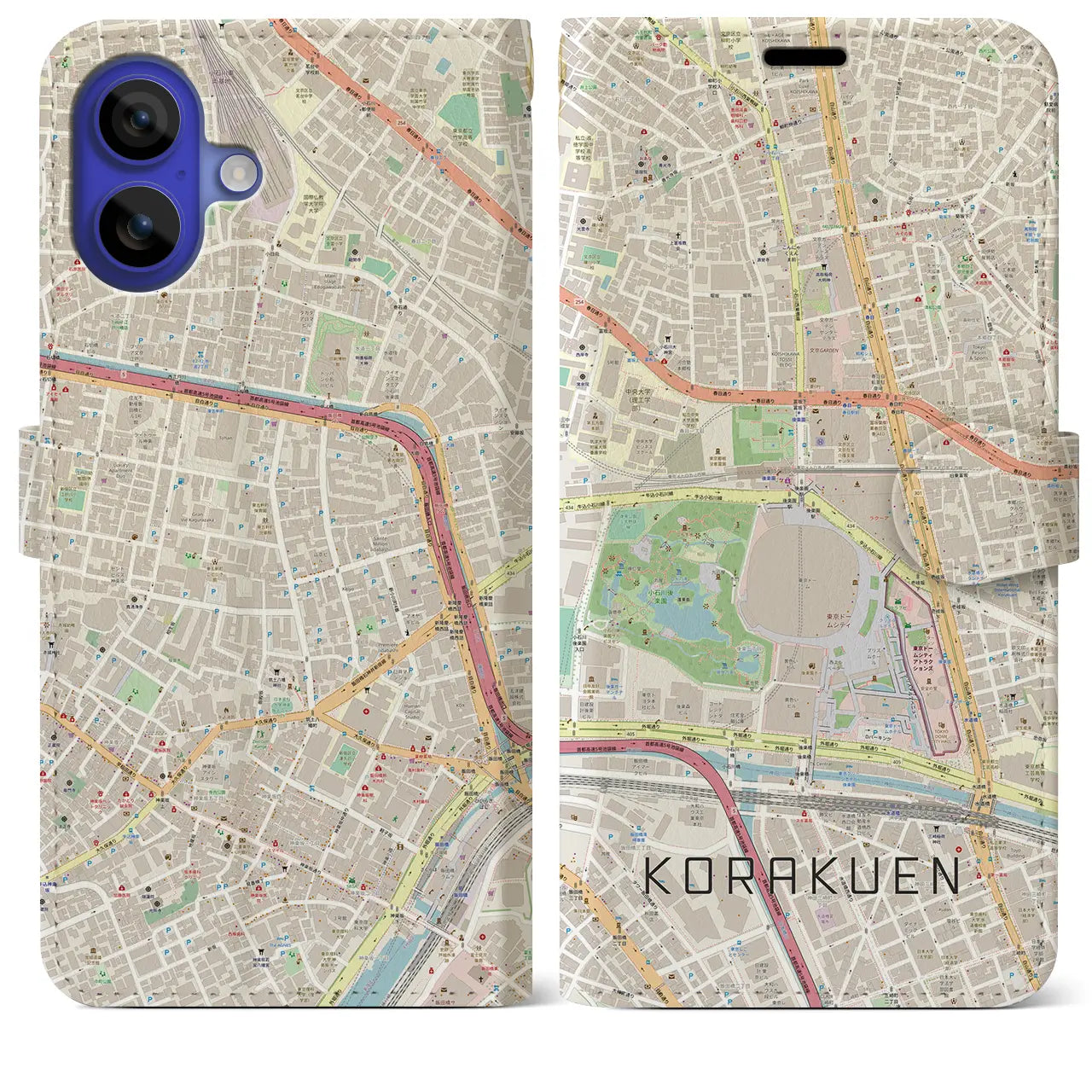 【後楽園(東京都)】地図柄iPhoneケース(手帳タイプ)ナチュラル・iPhone 16 Pro Max 用
