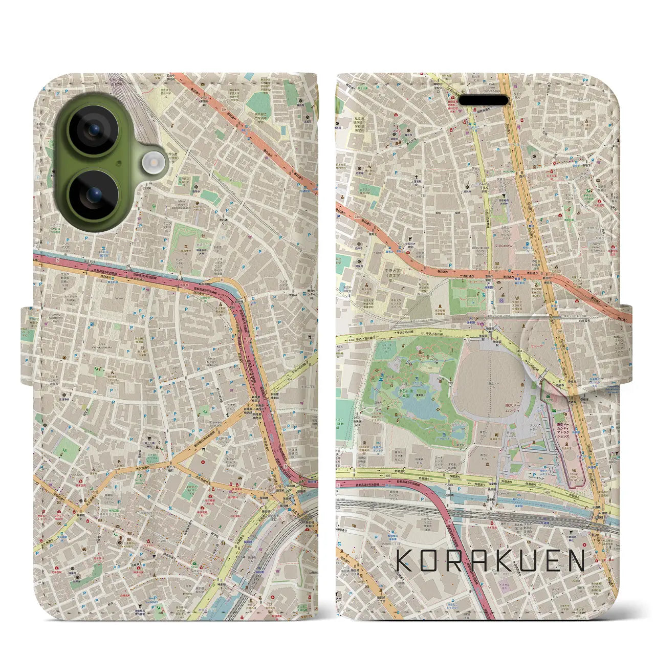 【後楽園(東京都)】地図柄iPhoneケース(手帳タイプ)