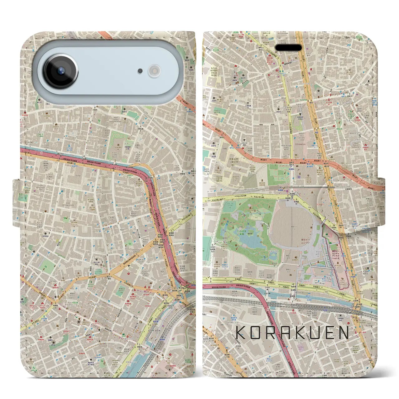 【後楽園(東京都)】地図柄iPhoneケース(手帳タイプ)