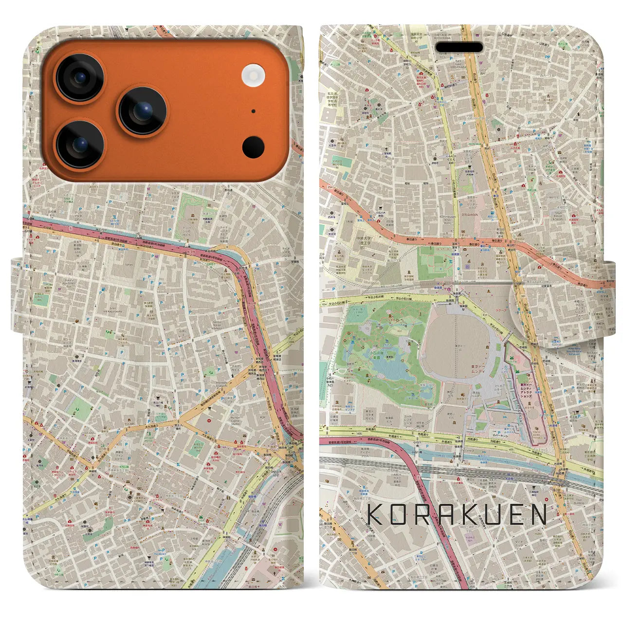 【後楽園(東京都)】地図柄iPhoneケース(手帳タイプ)