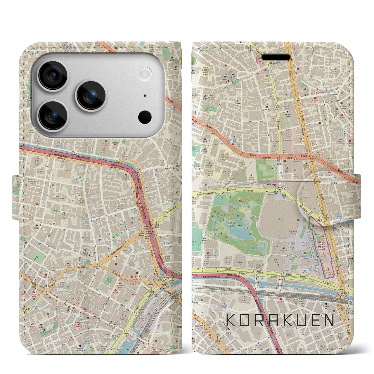 【後楽園(東京都)】地図柄iPhoneケース(手帳タイプ)