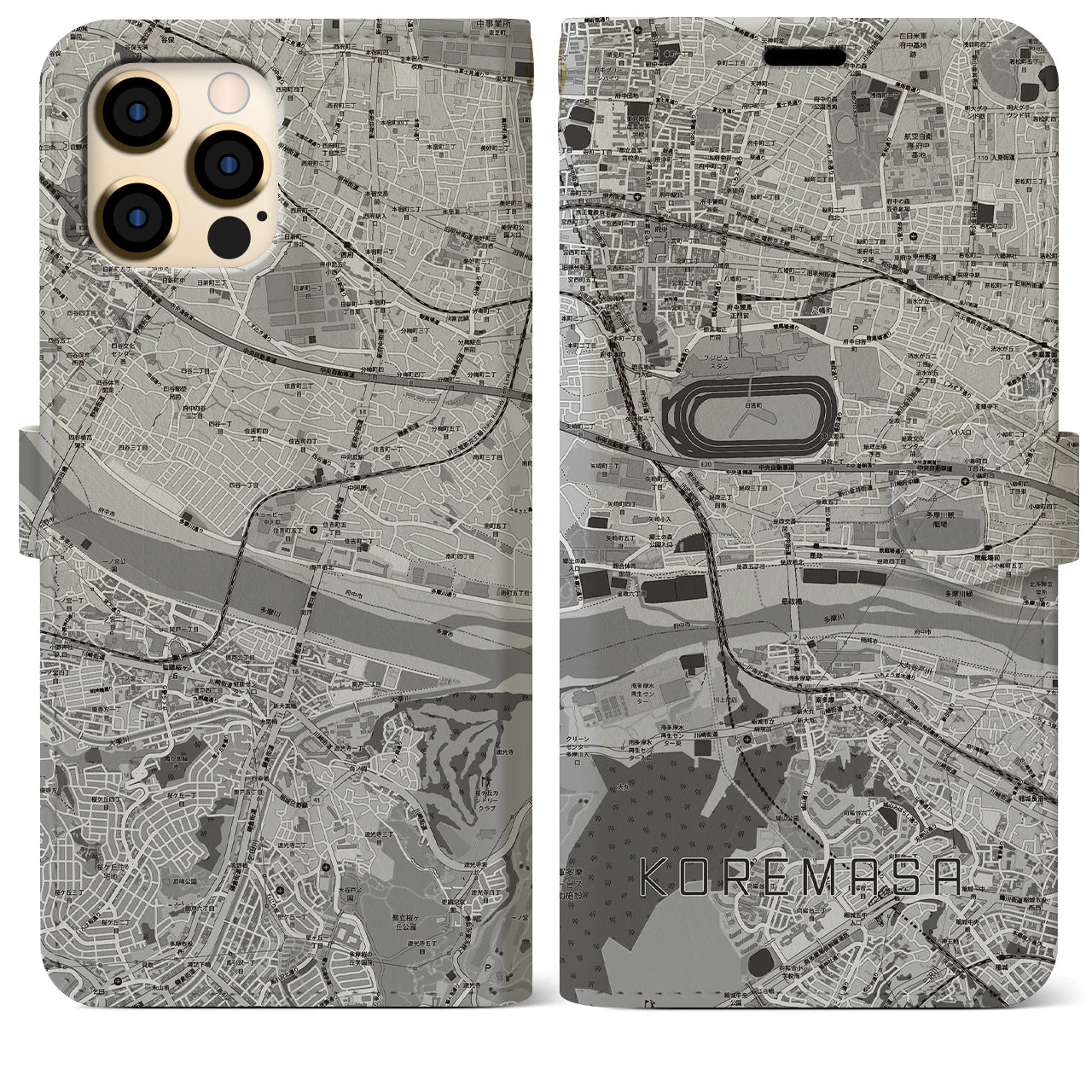 【是政(東京都)】地図柄iPhoneケース(手帳タイプ)