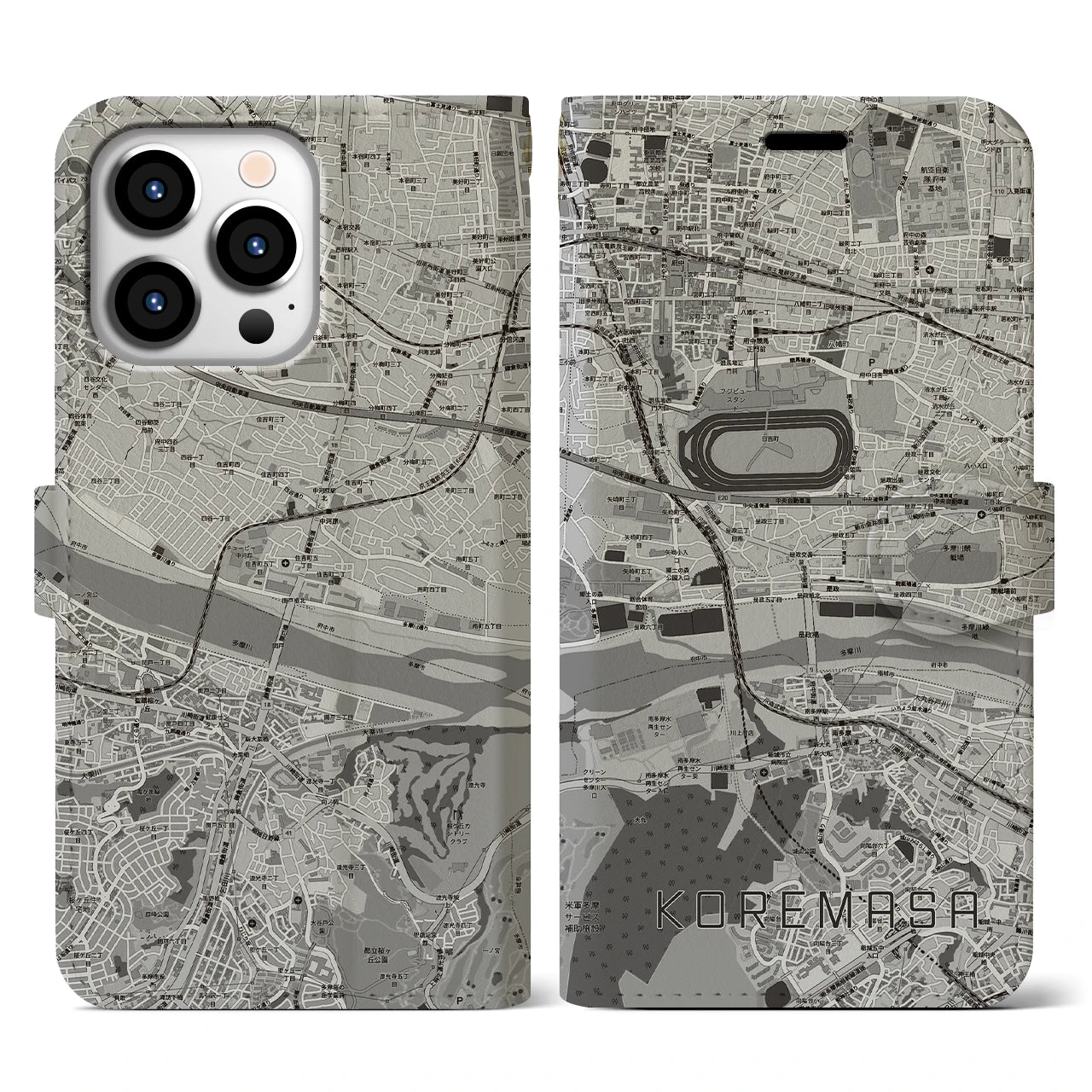 【是政(東京都)】地図柄iPhoneケース(手帳タイプ)