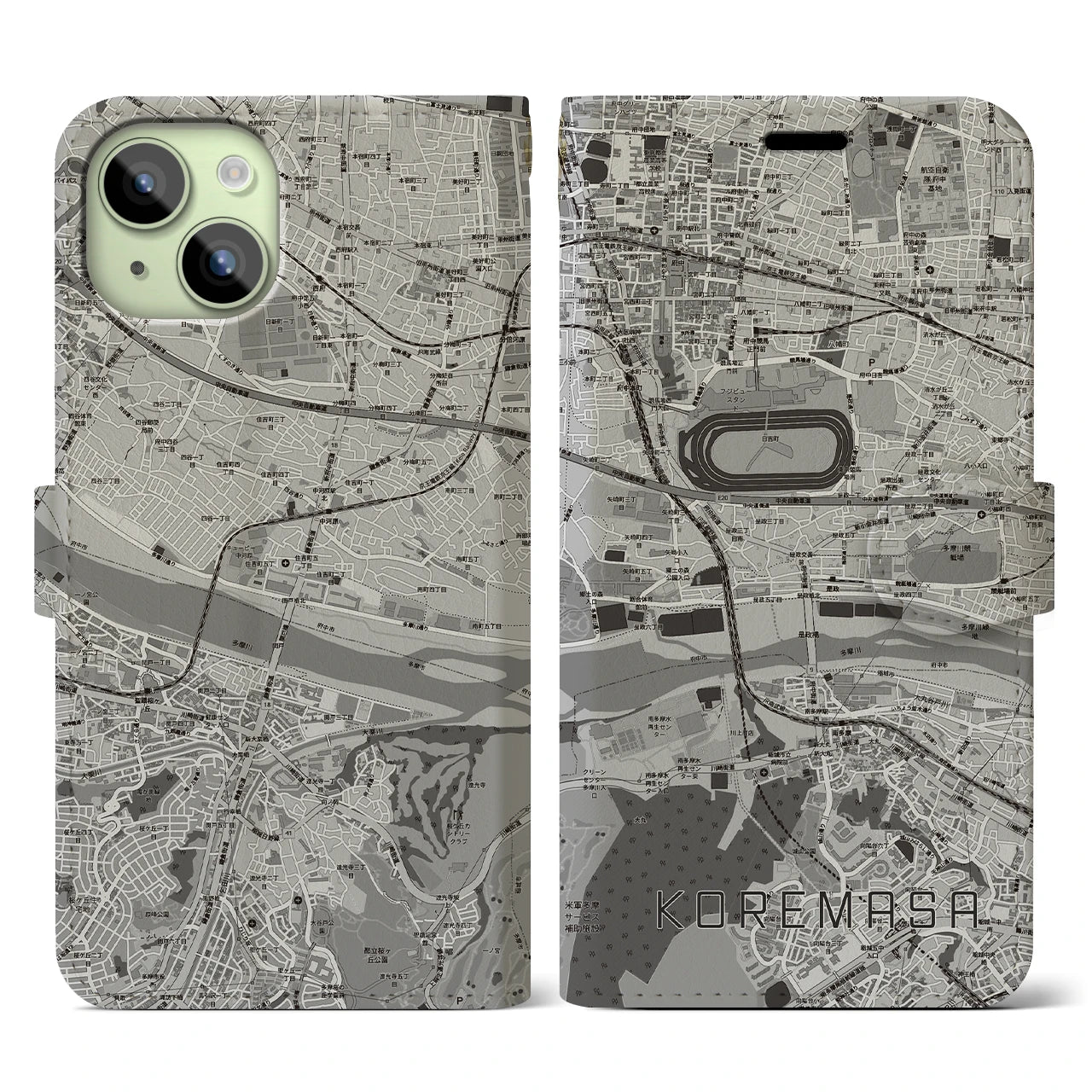 【是政(東京都)】地図柄iPhoneケース(手帳タイプ)