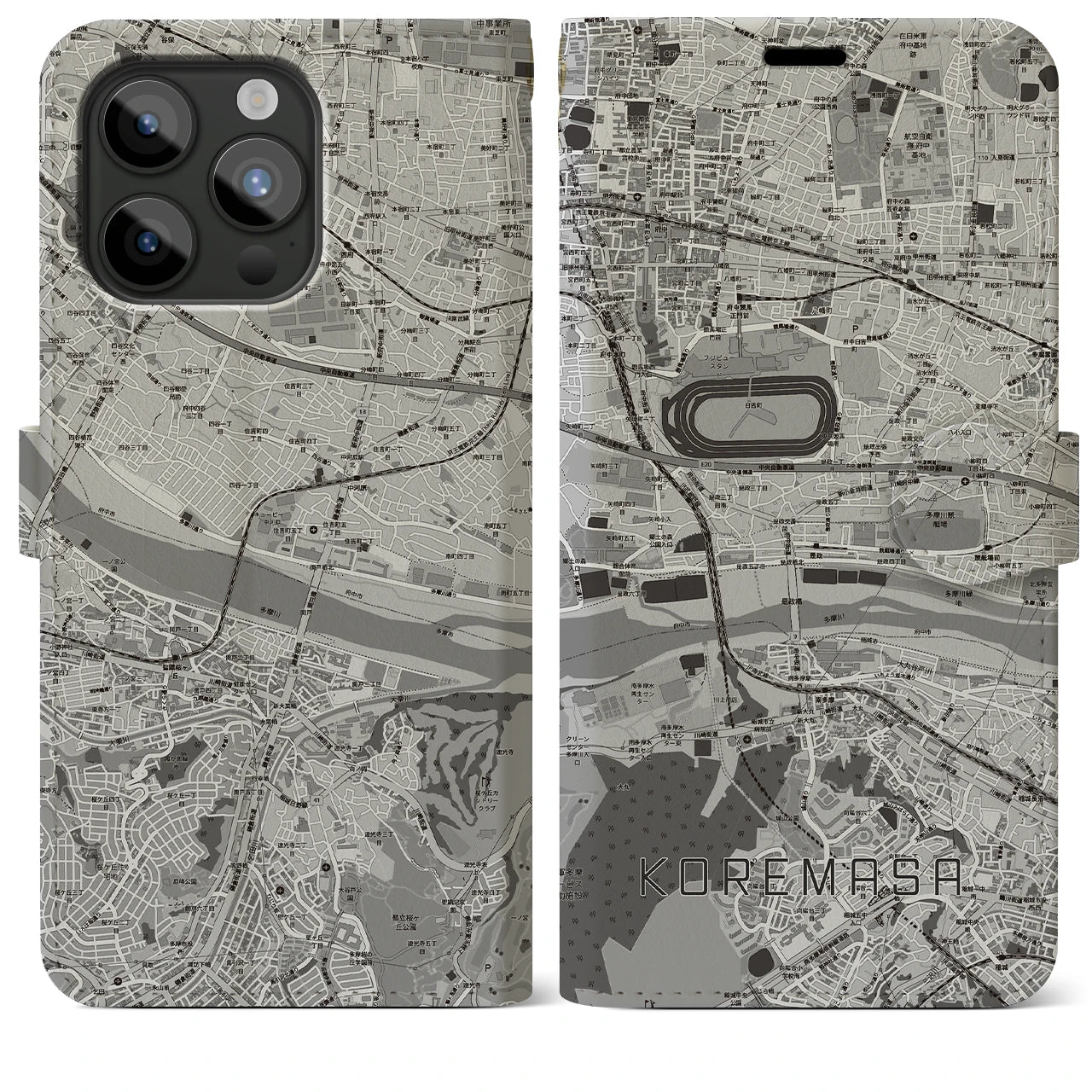 【是政(東京都)】地図柄iPhoneケース(手帳タイプ)