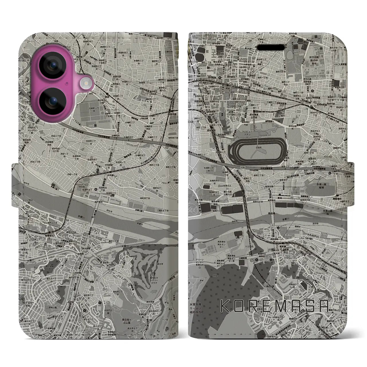 【是政(東京都)】地図柄iPhoneケース(手帳タイプ)