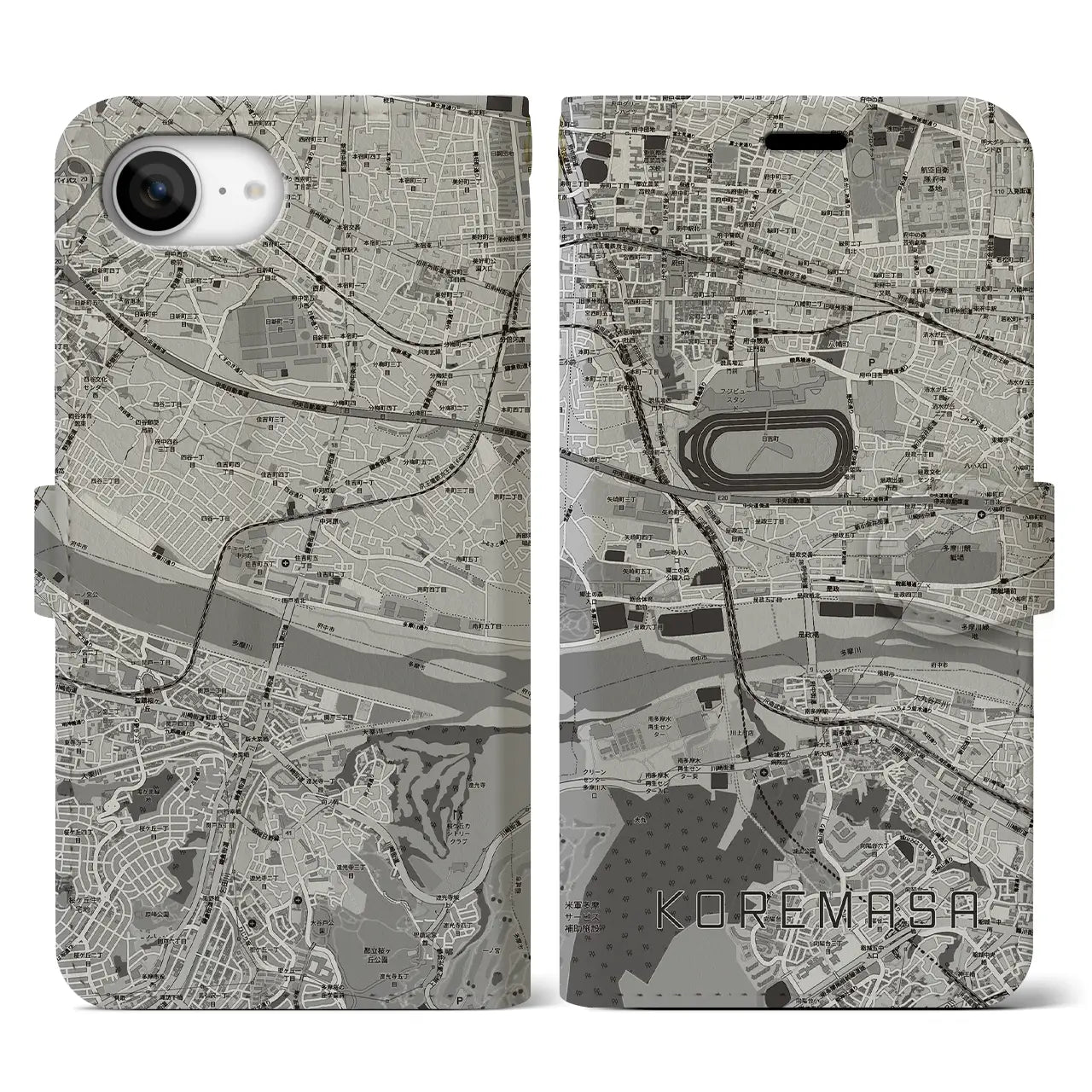 【是政(東京都)】地図柄iPhoneケース(手帳タイプ)