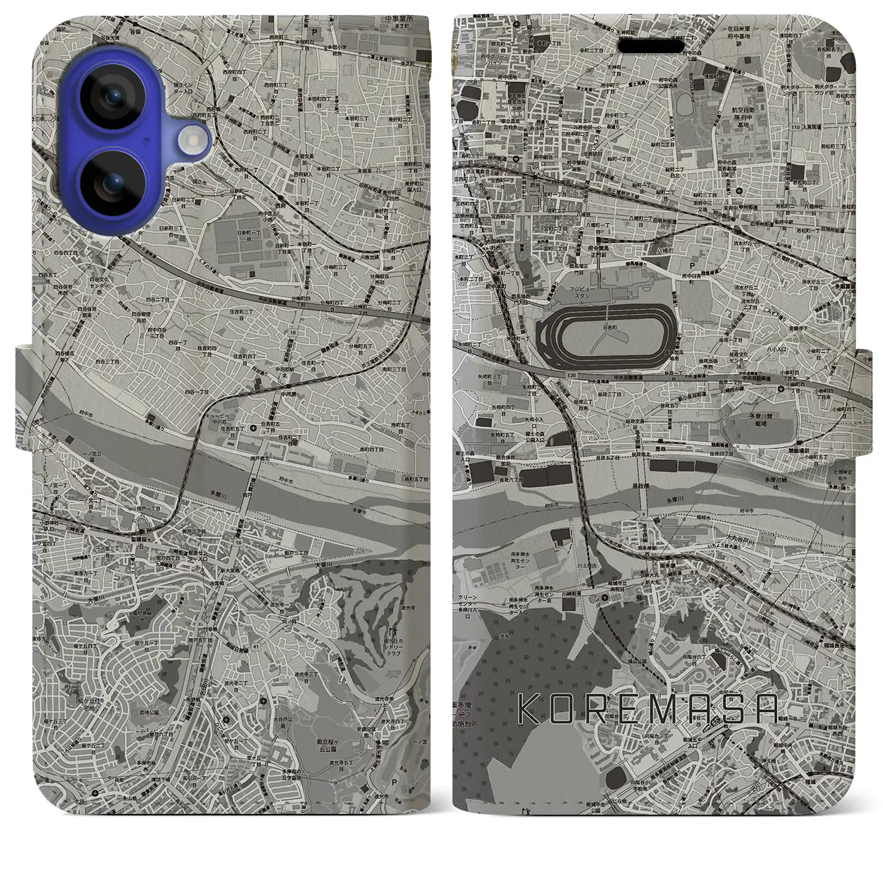 【是政(東京都)】地図柄iPhoneケース(手帳タイプ)