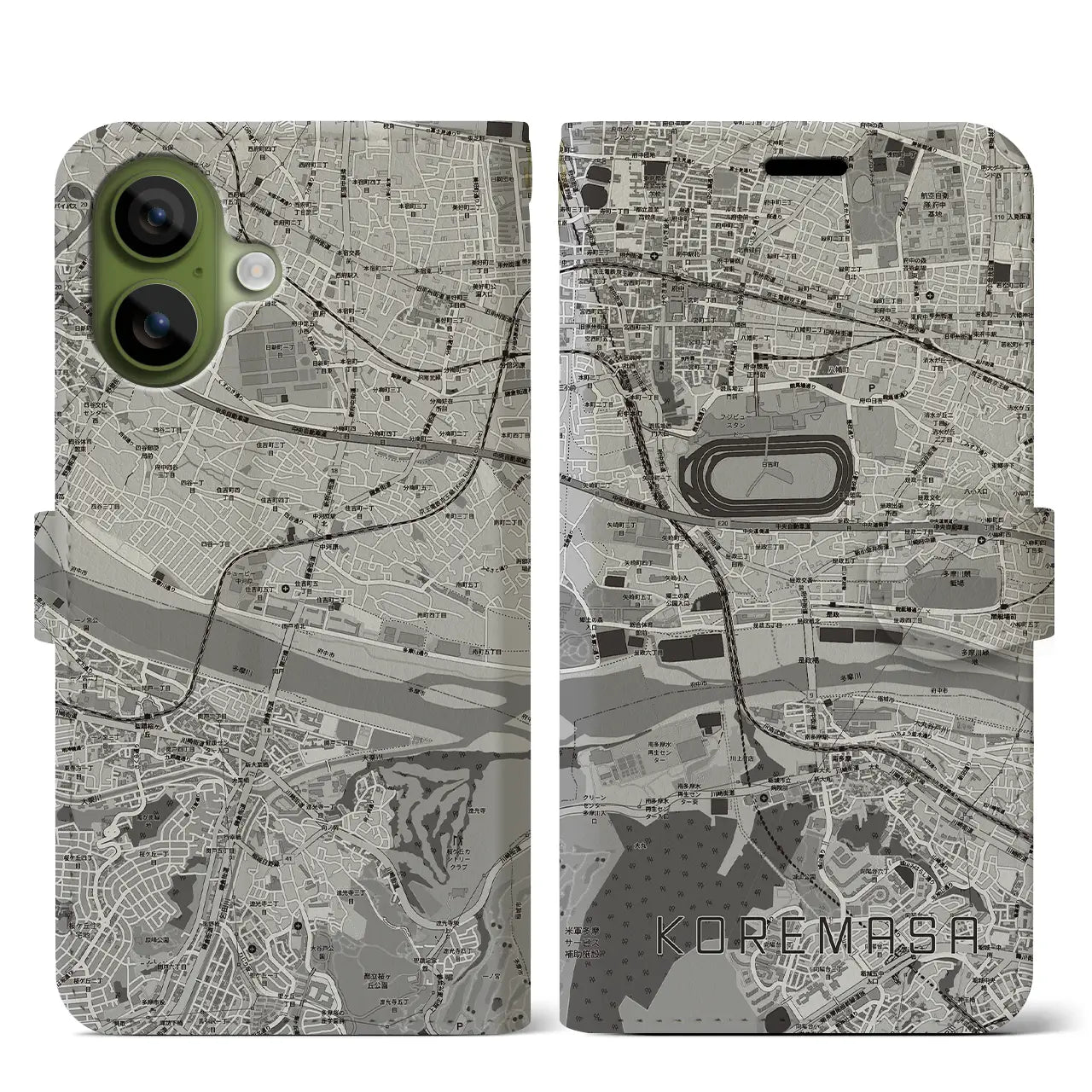 【是政(東京都)】地図柄iPhoneケース(手帳タイプ)