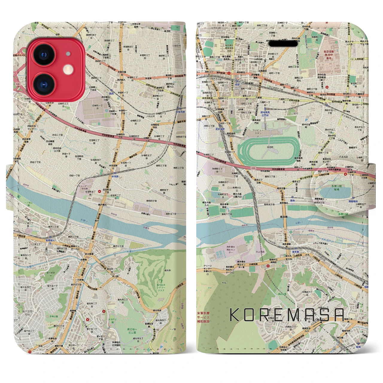 【是政(東京都)】地図柄iPhoneケース(手帳タイプ)ナチュラル・iPhone 11 用
