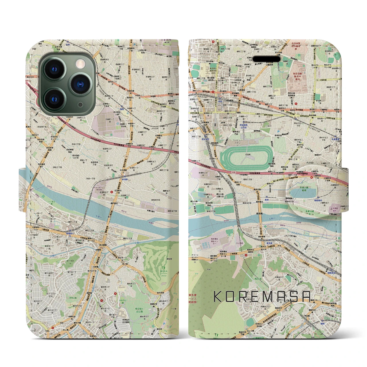 【是政(東京都)】地図柄iPhoneケース(手帳タイプ)ナチュラル・iPhone 11 Pro 用