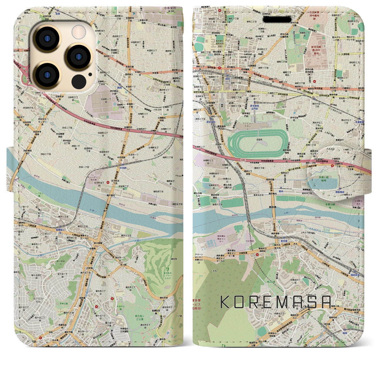 【是政(東京都)】地図柄iPhoneケース(手帳タイプ)