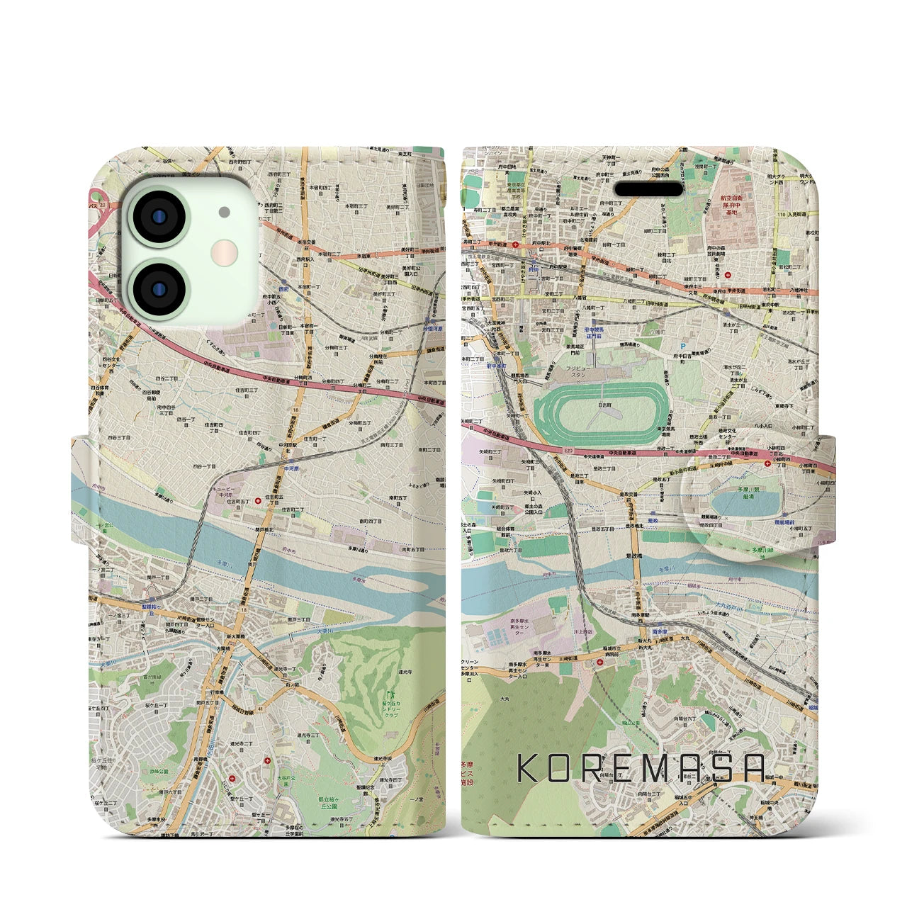 【是政(東京都)】地図柄iPhoneケース(手帳タイプ)