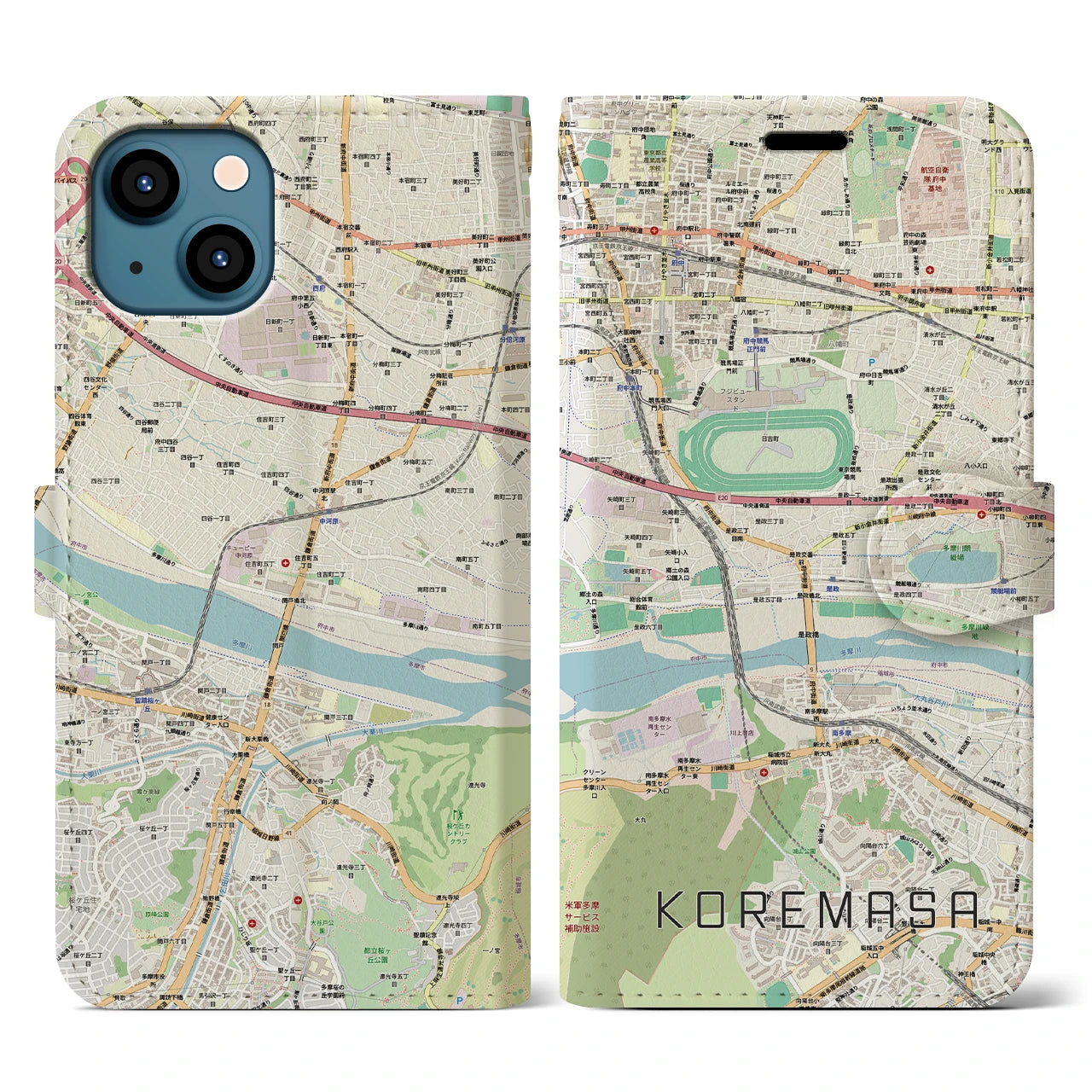 【是政(東京都)】地図柄iPhoneケース(手帳タイプ)