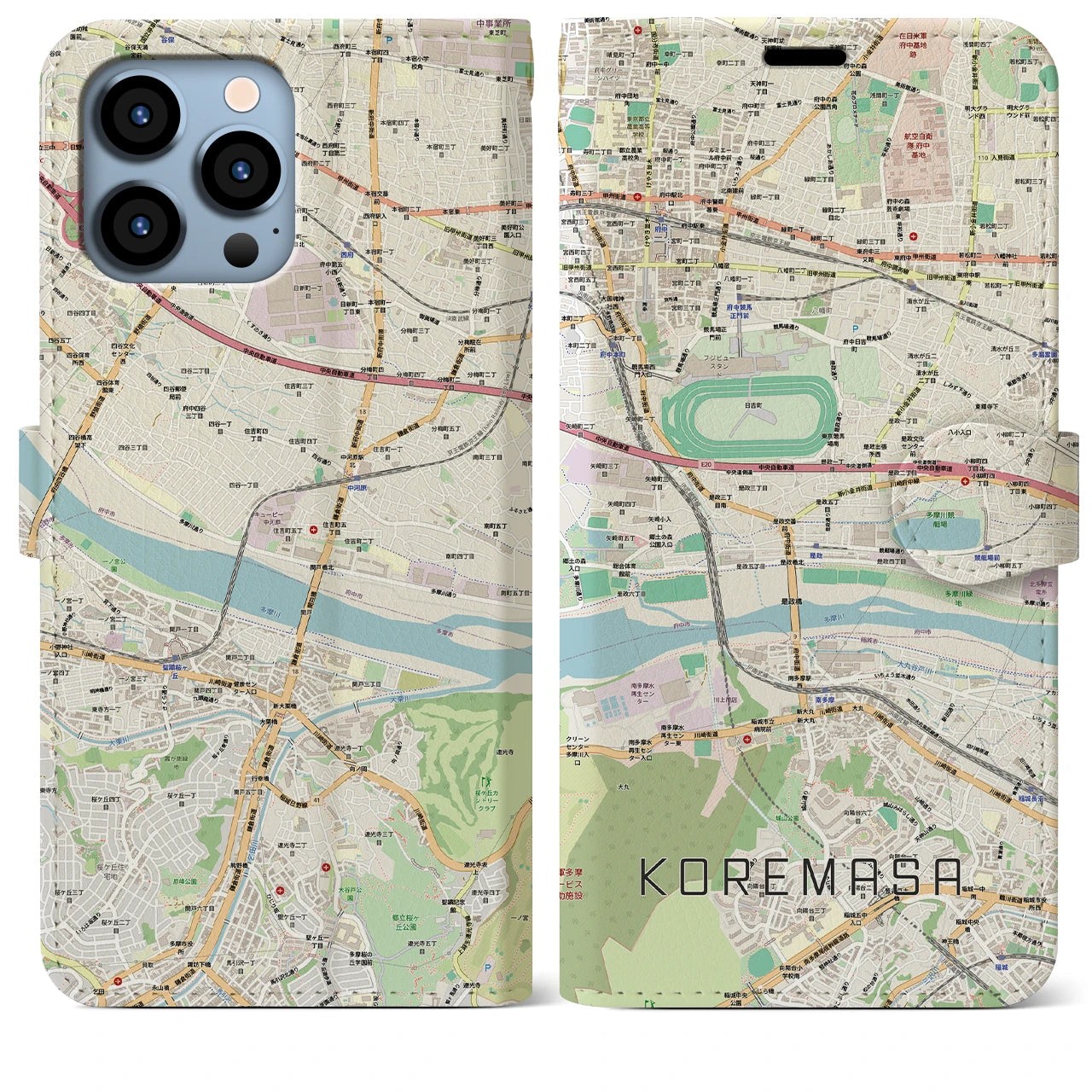 【是政(東京都)】地図柄iPhoneケース(手帳タイプ)ナチュラル・iPhone 13 Pro Max 用